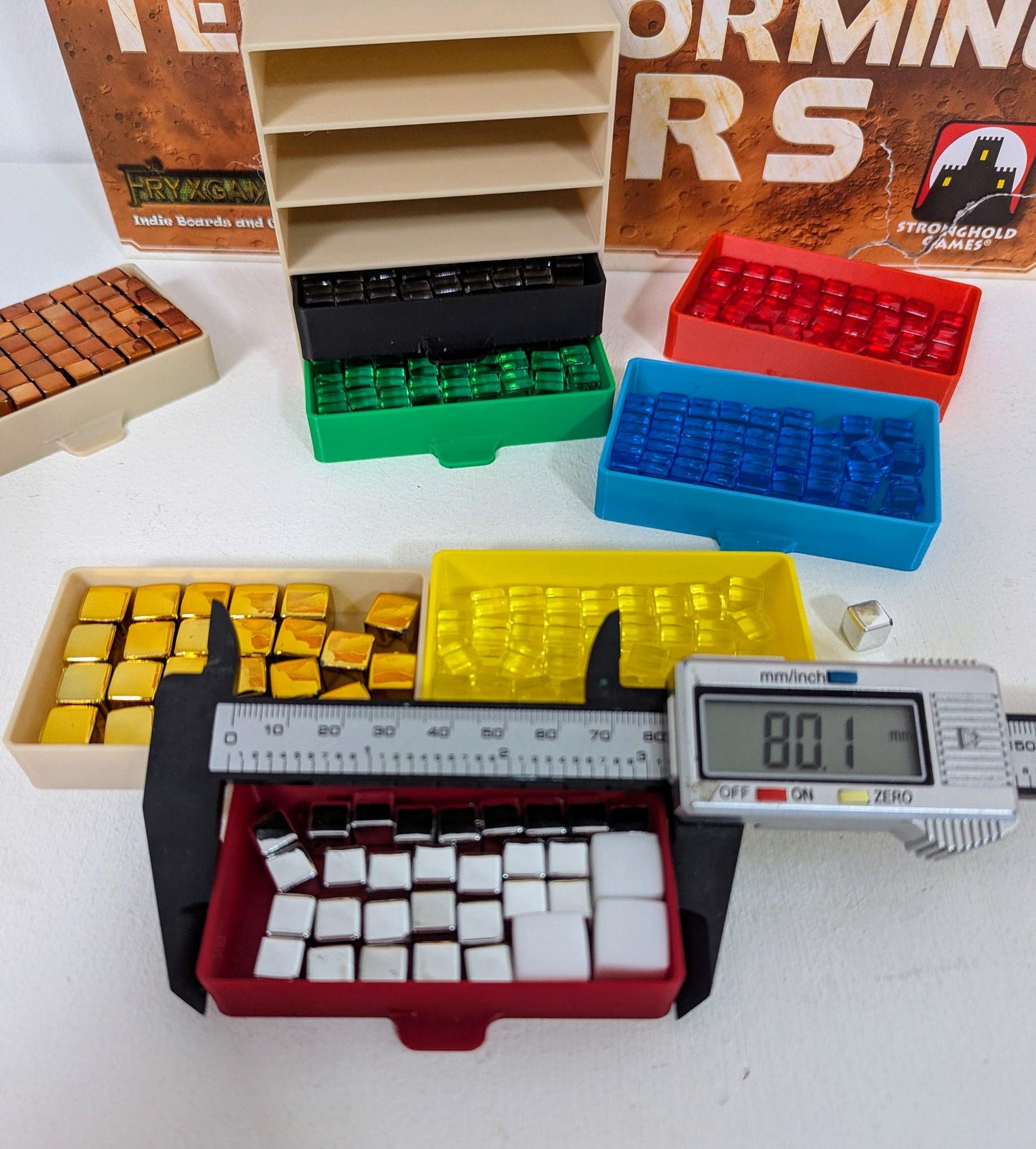 Board Game Token Drawers – 3 or 5 Drawer Set – Terraforming Mars Cube Storage – Stackable Tabletop Organiser – Multicolour or Single Colour