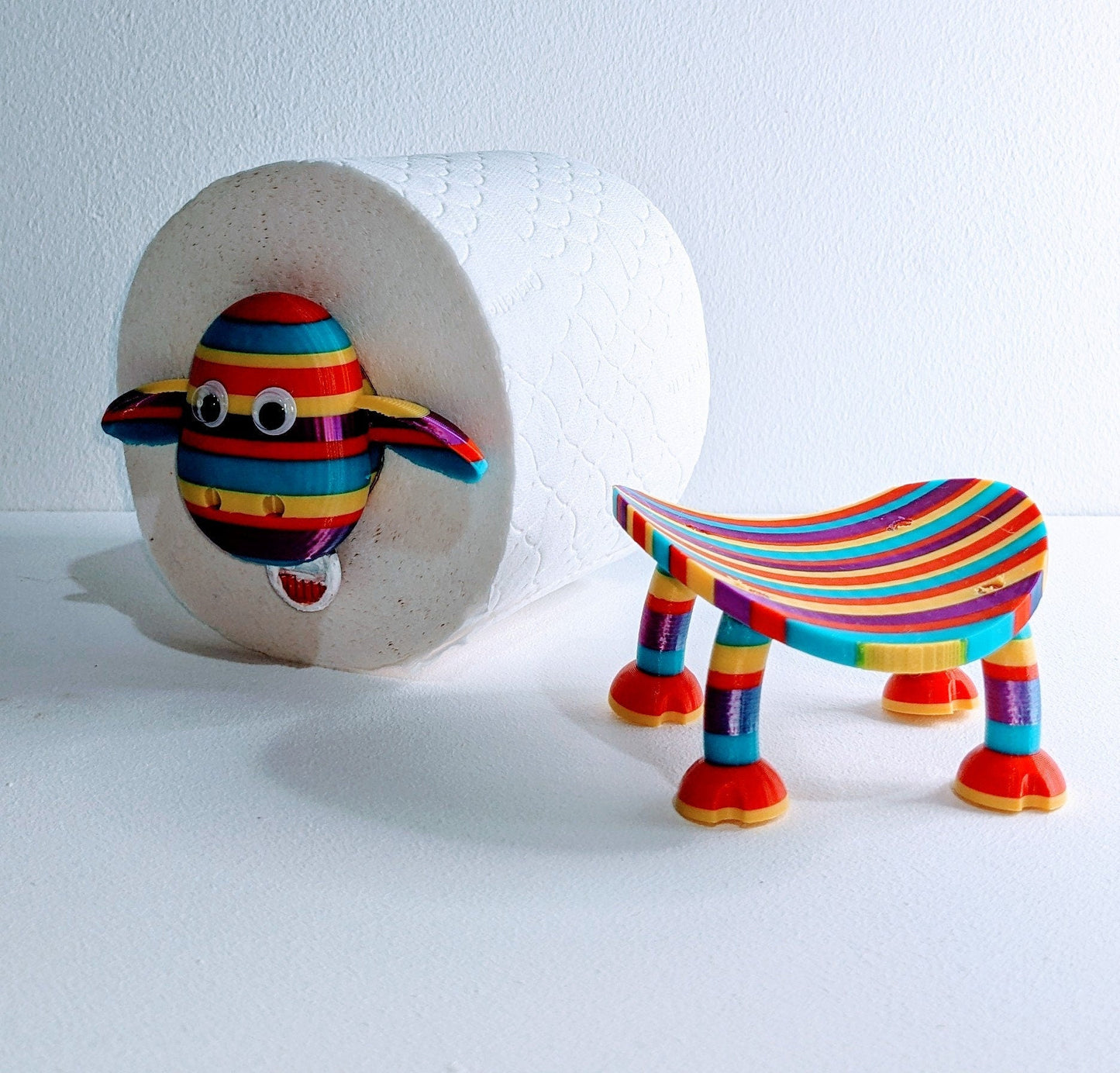 Ewe - Gene the rainbow sheep spare toilet roll holder. - Chaddyverse