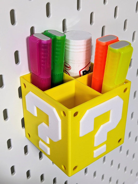 Ikea Skadis compatible Nintendo themed storage container. Mario brothers yellow Question cube - Chaddyverse