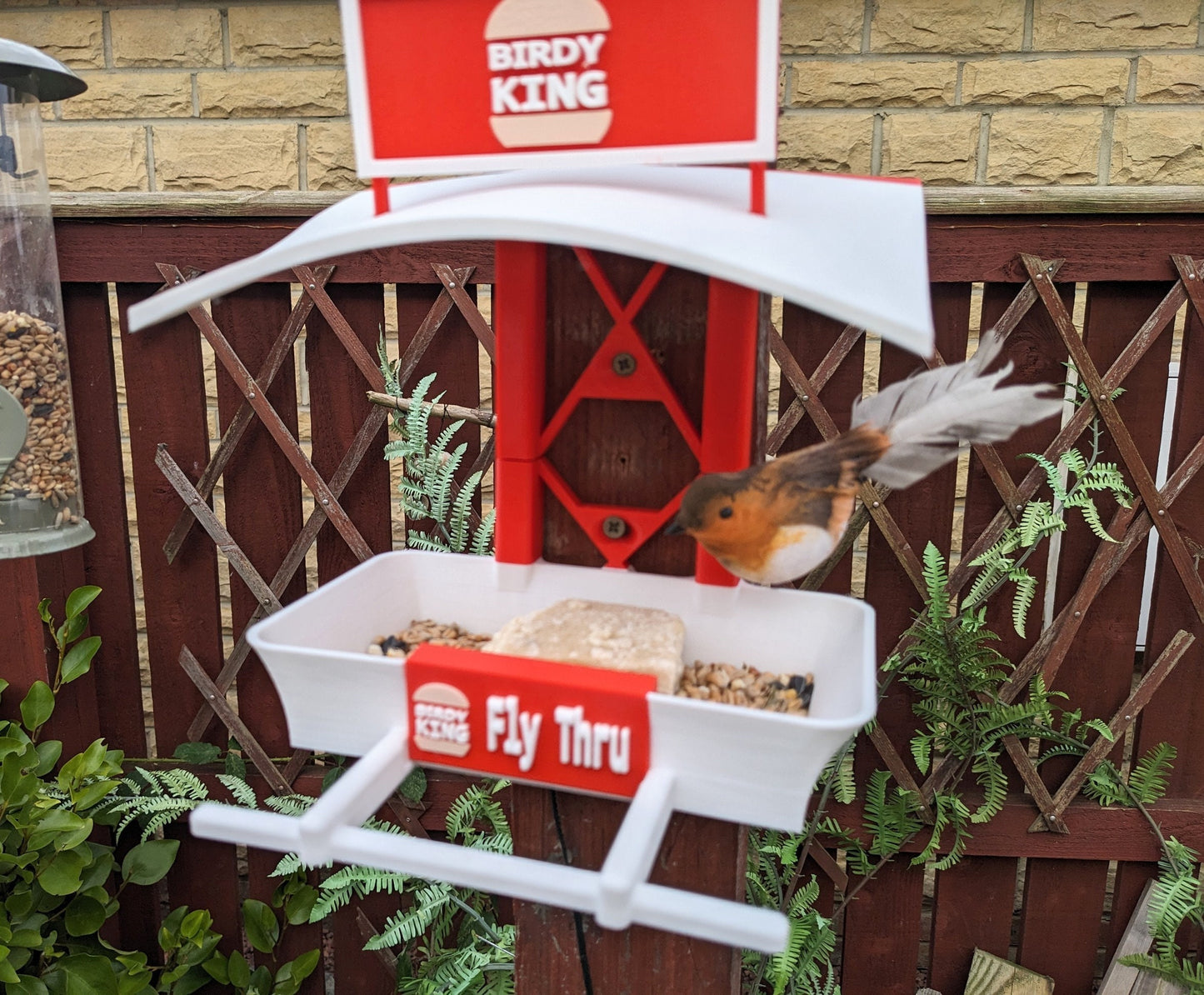 Crowsta Coffee shop 3d printed bird feeding station. Fly Thru Seed feeder table for your feathered friends including magpies and jackdaws