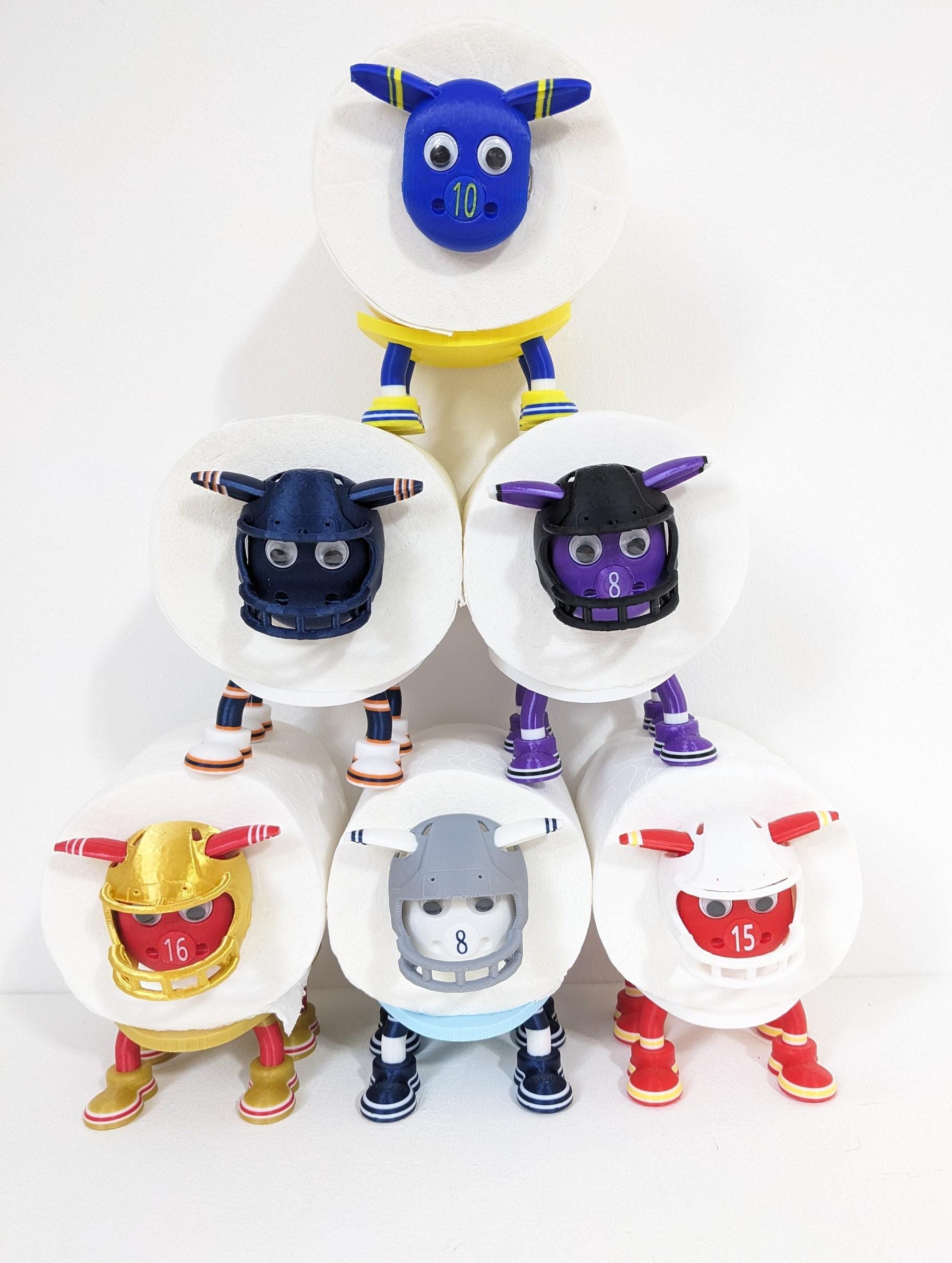 Baltimore Ravens American football sheep spare toilet roll holder, NFL themed restroom accessory personalised Jersey number & helmet