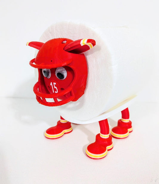 Kansas City Chiefs American football sheep spare toilet roll holder, NFL themed restroom accessory personalised jersey number & helmet