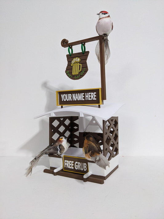 Personalalised pub theme bird feeding table station , Indoor aviary or outdoor use or Ikea skadis novelty