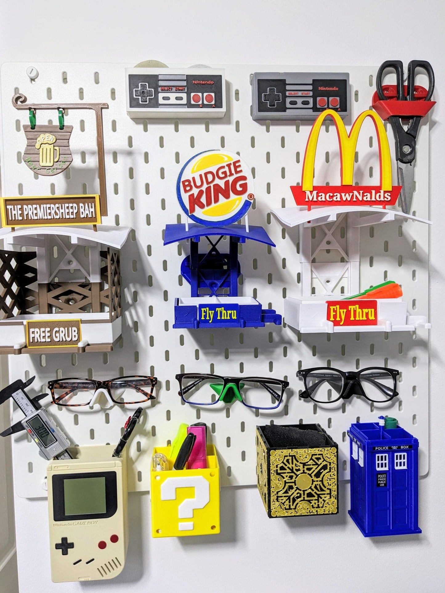 Budgie King Fly Thru caged & aviary bird feeder. Canaries Finches Parrots Lovebirds Cockatiel seed tray . Ikea Skadis compatable holder