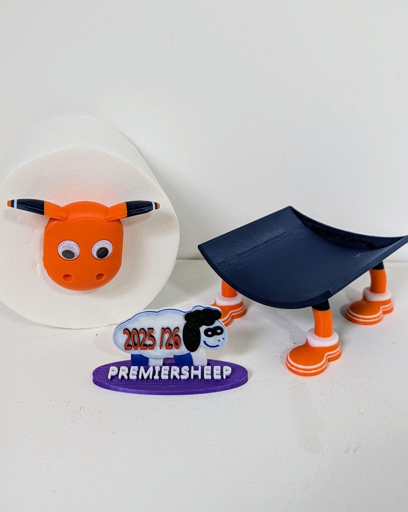 Luton Town 2025 Premier Sheep spare toilet roll holder or tissue dispenser with customised choice of the Hatters football boots