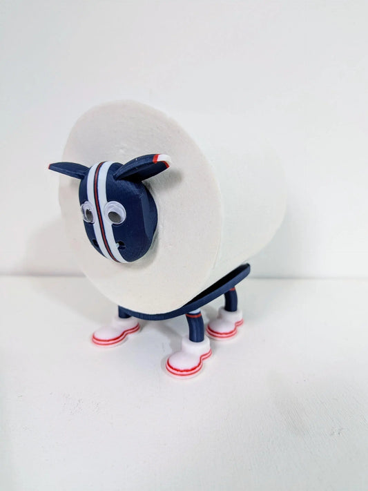 Dundee Scottish Premier Sheep toilet roll holder. 2025 Home shirt with the dees customised football boots.