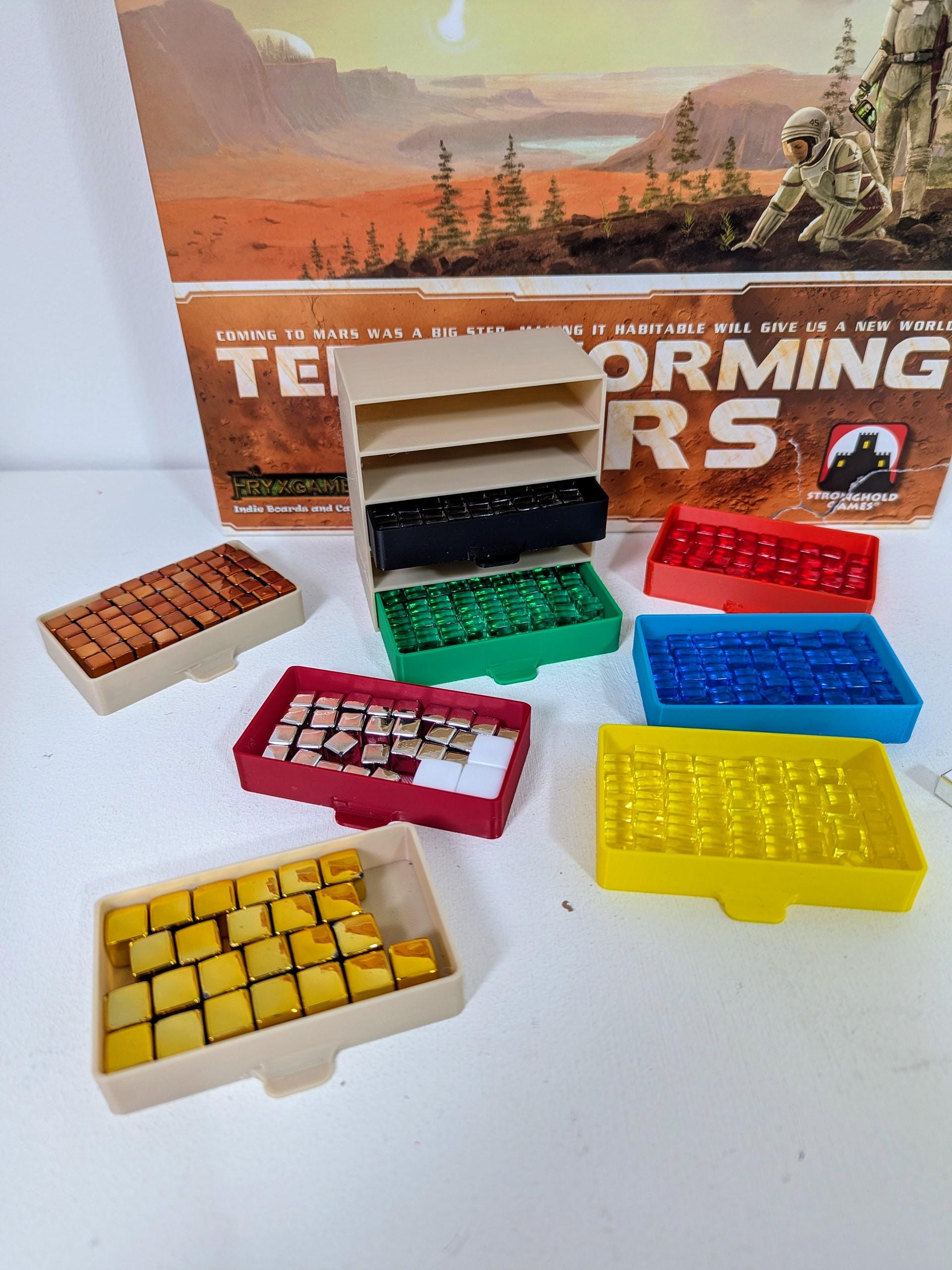 Board Game Token Drawers – 3 or 5 Drawer Set – Terraforming Mars Cube Storage – Stackable Tabletop Organiser – Multicolour or Single Colour