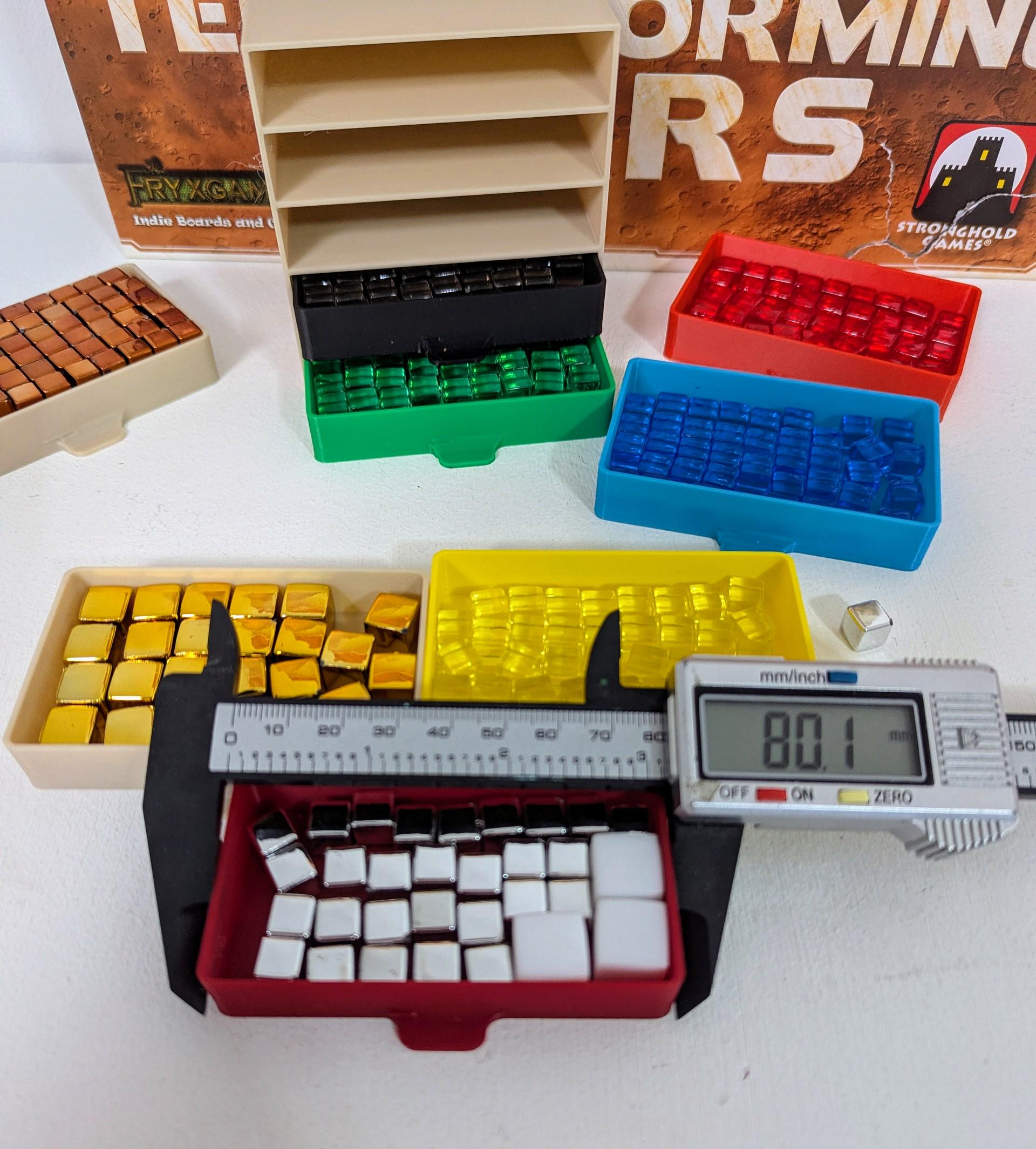 Board Game Token Drawers – 3 or 5 Drawer Set – Terraforming Mars Cube Storage – Stackable Tabletop Organiser – Multicolour or Single Colour