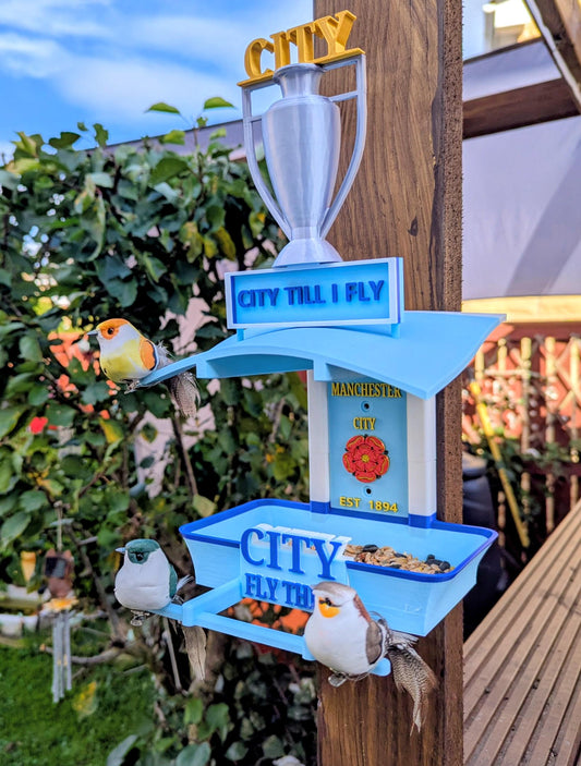Manchester City Bird Feeder : Football Fans Feeding Station - Quirky Garden Decor - Wild Bird seed tray - Gift for Soccer city Fan