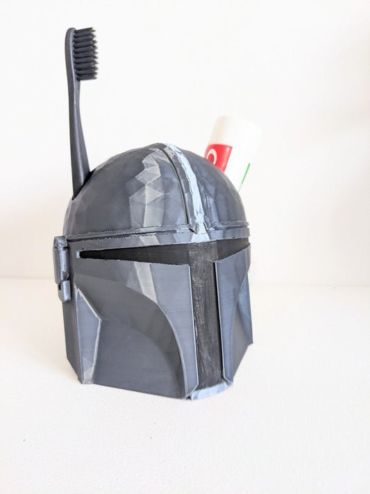 Large Mandalorian Helmet toothbrush holder. Star wars collectable pen holder - Chaddyverse