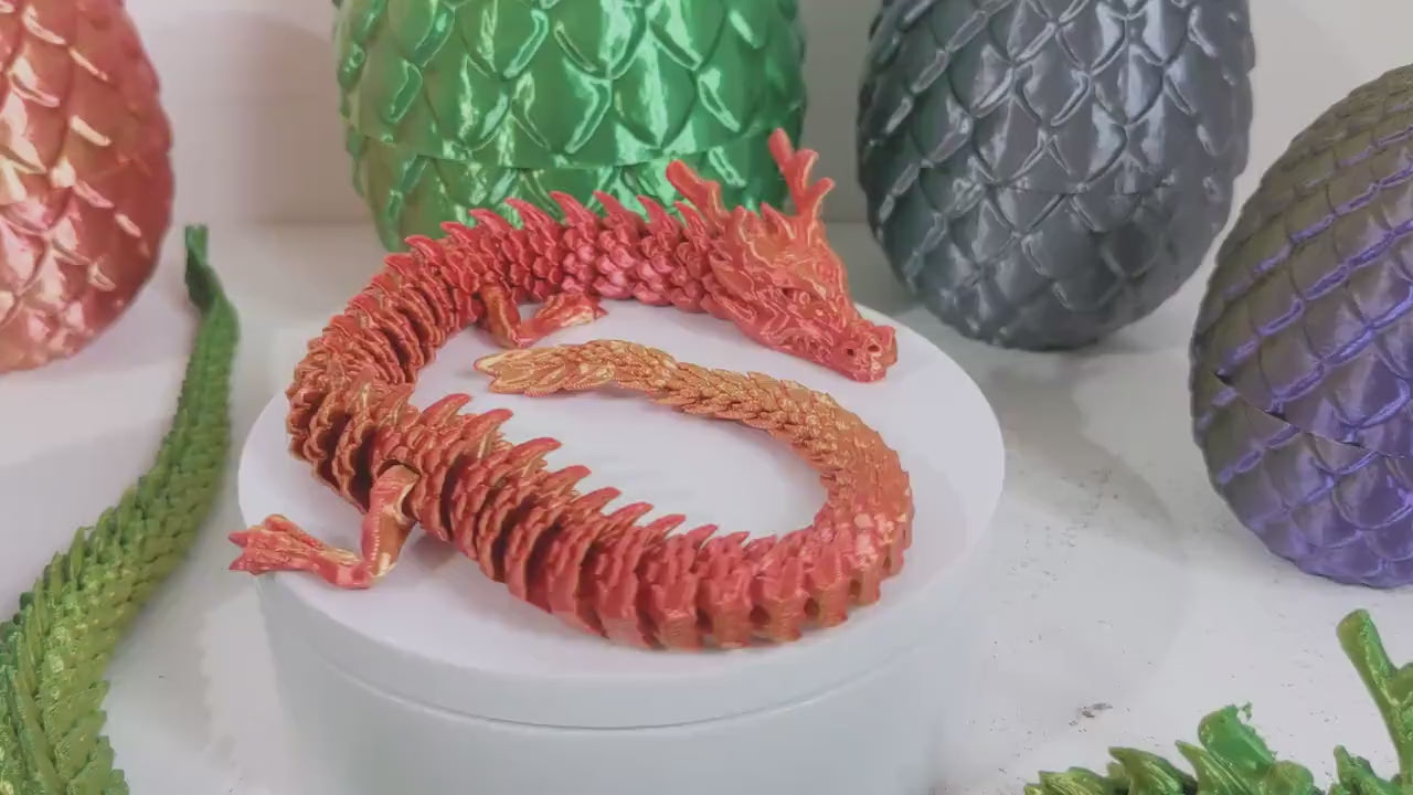 Articulated Crystal slinky  Dragon 3d printed  horned fidget toy. Three sizes with or without egg. UK made top quality.